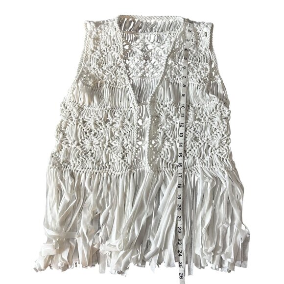 Handmade Crochet Fringe Vest Boho Style Open Front White Sleeveless Womens Small - Picture 6 of 6